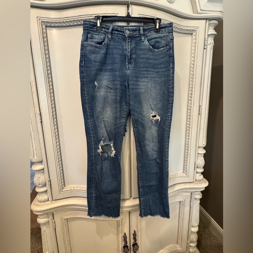 Flying Monkey Distressed Straight Leg Jeans - Blue